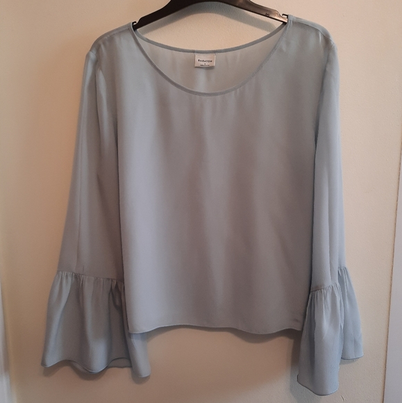 Aritzia Babaton Humbert Blouse Blue Bell Sleeve - Picture 3 of 11